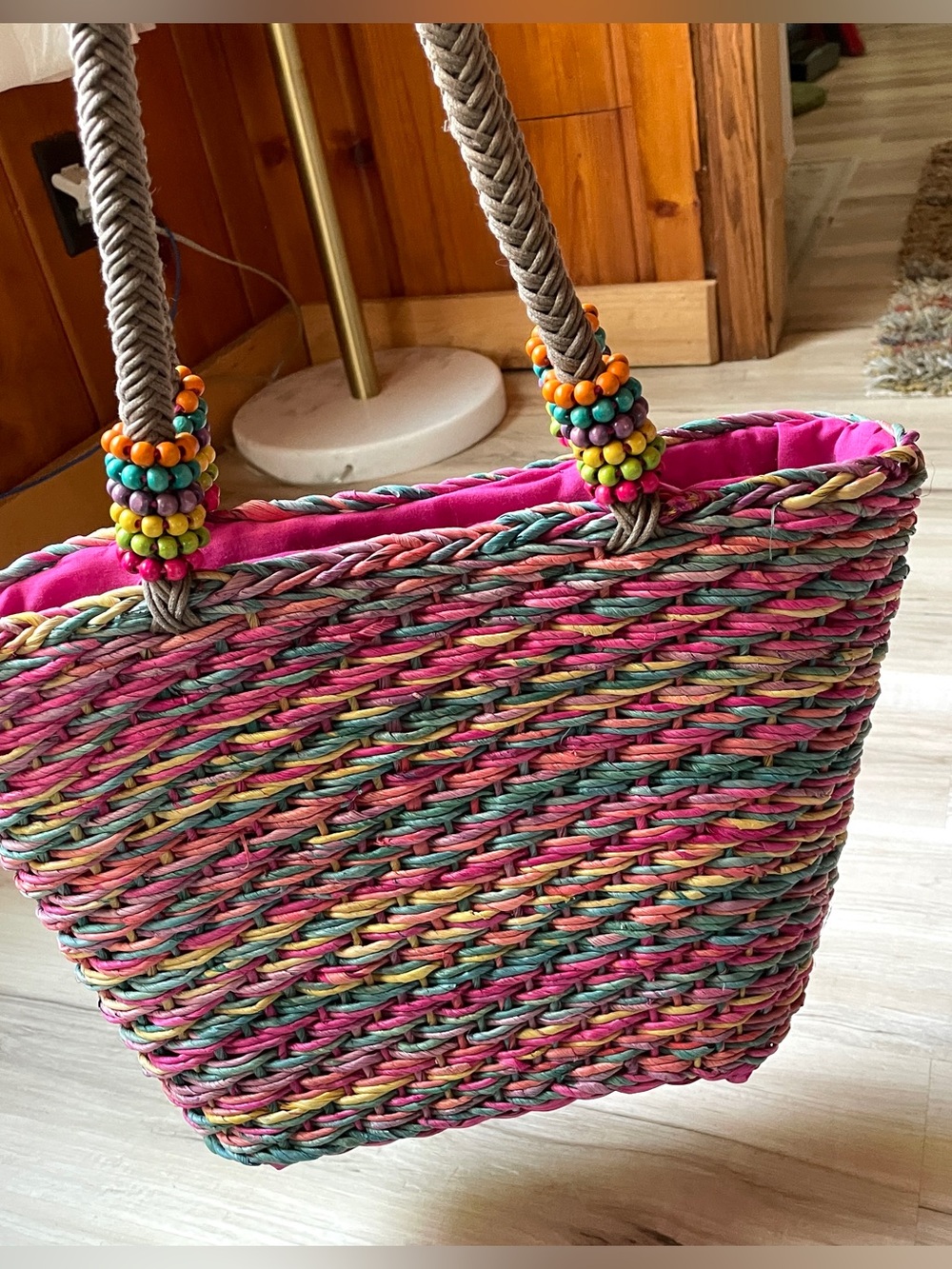 Cappelli Bright Pink Multicolor Woven Straw Tote Bag - Beach & Everyday - Picture 6 of 15